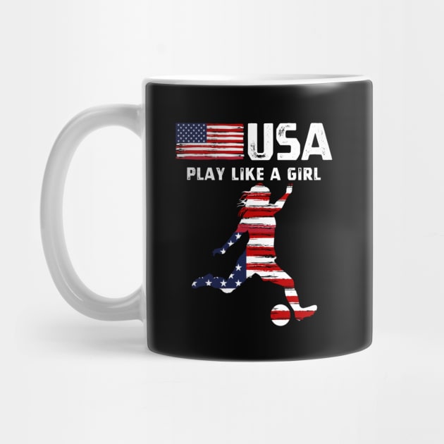 USA Play Like a Girl Soccer Football USA Flag Soccer Girl by StarMa